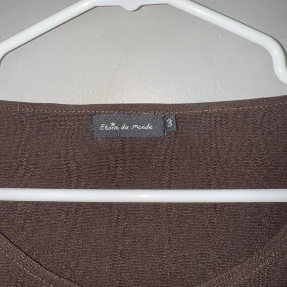 Etoile Du Monde Brown Sheer Long Sleeve Patchwork Sweater Woman Sz 3 Embellished - Picture 3 of 9